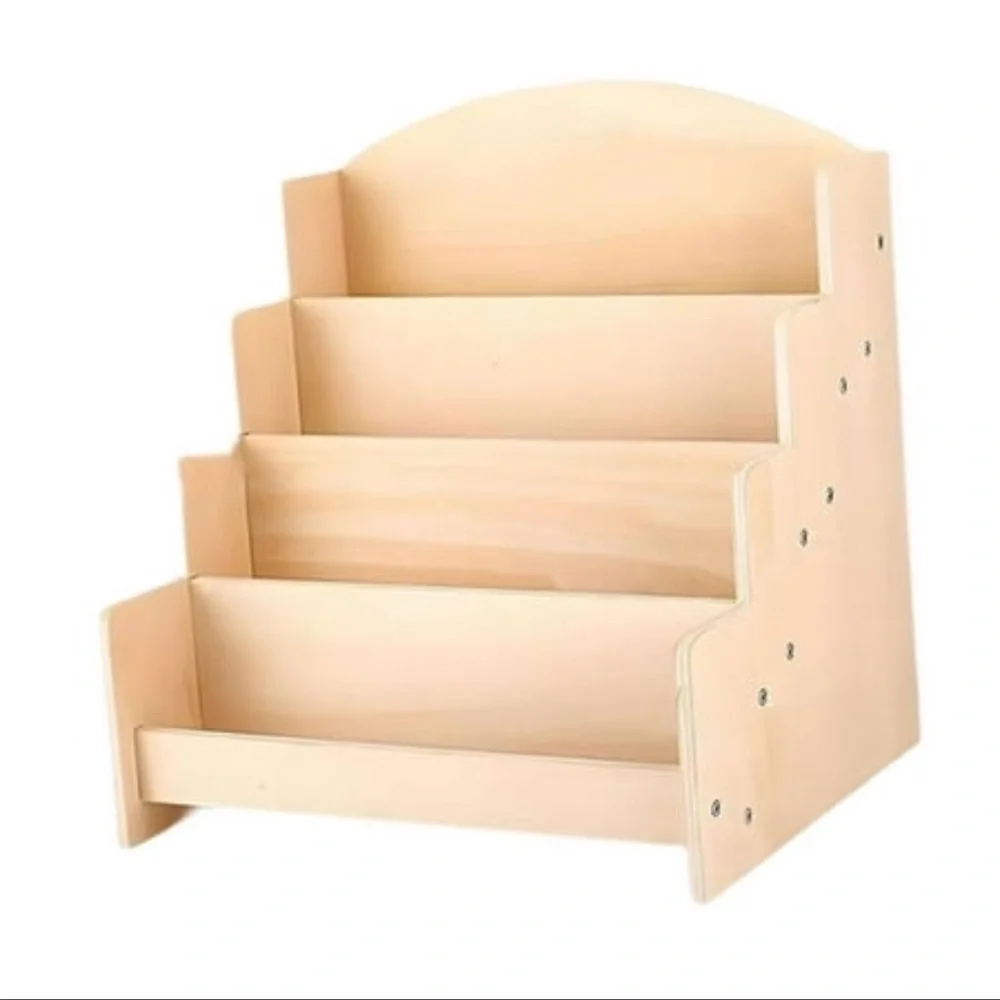 Natural Wood 4-Tier Book & Toy Organizer